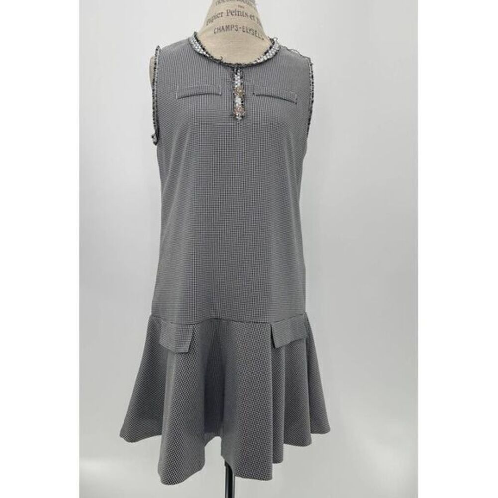 MOLLY BRACKEN Gingham Black and White Flutter Sleeveless A-Line Dress MEDIUM